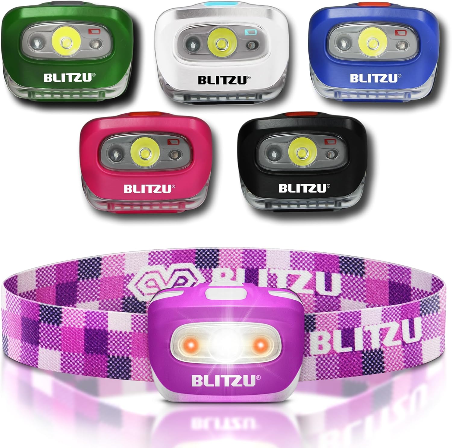 BLITZU Led Headlamps for Camper, Kids, Family, Adults. Headlights, Headband Flashlights, Led Head Lights, Head Lamp, Camping Essentials Gear Clearance, Purple