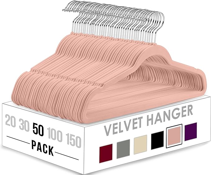 Utopia Home Velvet Hangers 50 Pack - Non-Slip Clothes Hangers - Pink Hangers - Suit Hangers with 360 Degree Rotatable Hook - Heavy Duty Coat Hangers - Pants Hangers