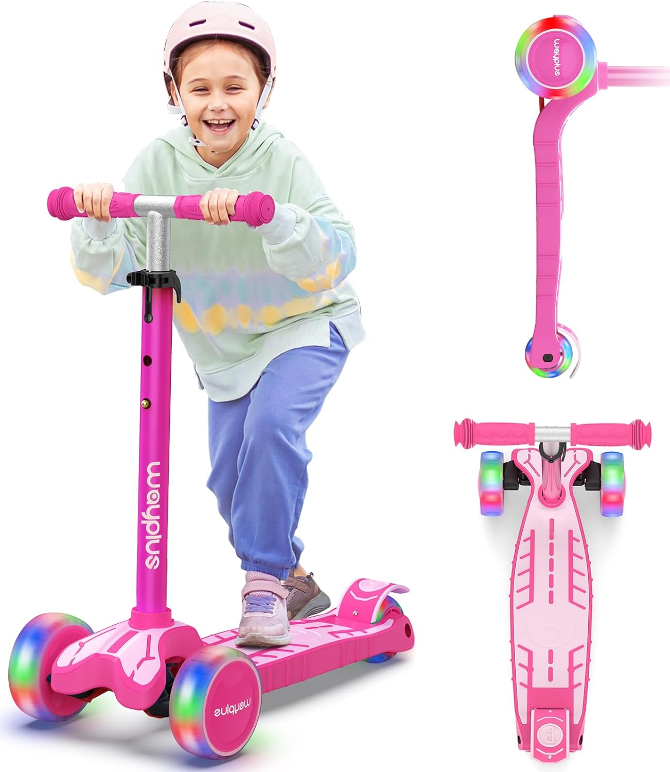 WAYPLUS 3 Wheel Scooter for Kids Ages 3 , 25mm Extra Thick Deck & Light Up Wheels for Kids Ages 3-5, 5-7. 4 Levels Adjustable Heights, Three Wheel Scooter for Kids Ages 8-12, Max Load 180LBS