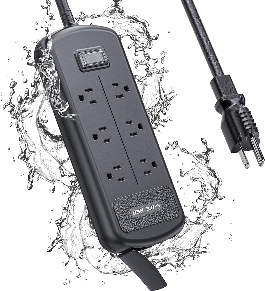 USB Outdoor Power Strip Weatherproof, Waterproof Surge Protector with 3 USB Ports and 6 Outlets, 6 FT Extension Cord, Shockproof Overload Protection, Mountable for Home Office Patio Porch