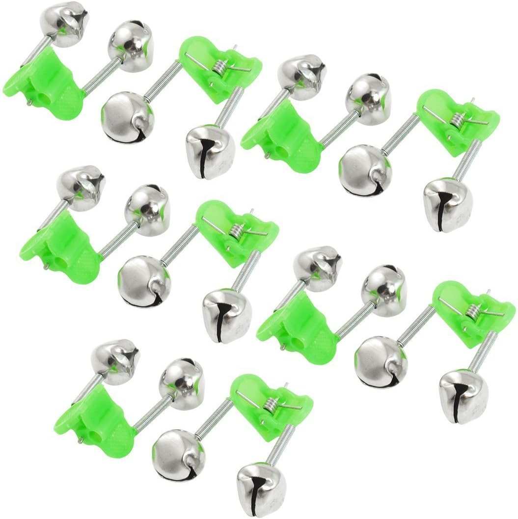 Honbay 20 Pcs Fishing Rod Alarm Dual Alert Bells Green Silver Tone