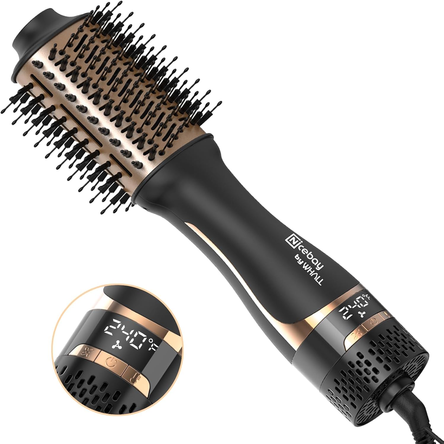 Nicebay Hair Dryer Brush Blow Dryer Brush in One, Hot Tools Blow Dryer Brush for Women, One Step Blowout Brush with a Display Screen, Oval Ceramic Barrel,Negative Ion,Black and Gold