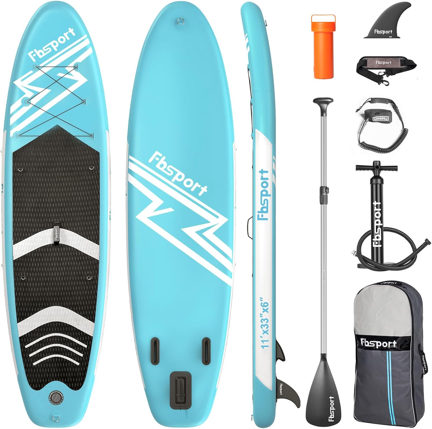 FBSPORT 11' Premium Stand Up Paddle Board, Yoga Board with Durable SUP Accessories & Carry Bag | Wide Stance, Surf Control, Non-Slip Deck, Leash, Paddle and Pump for Youth & Adult