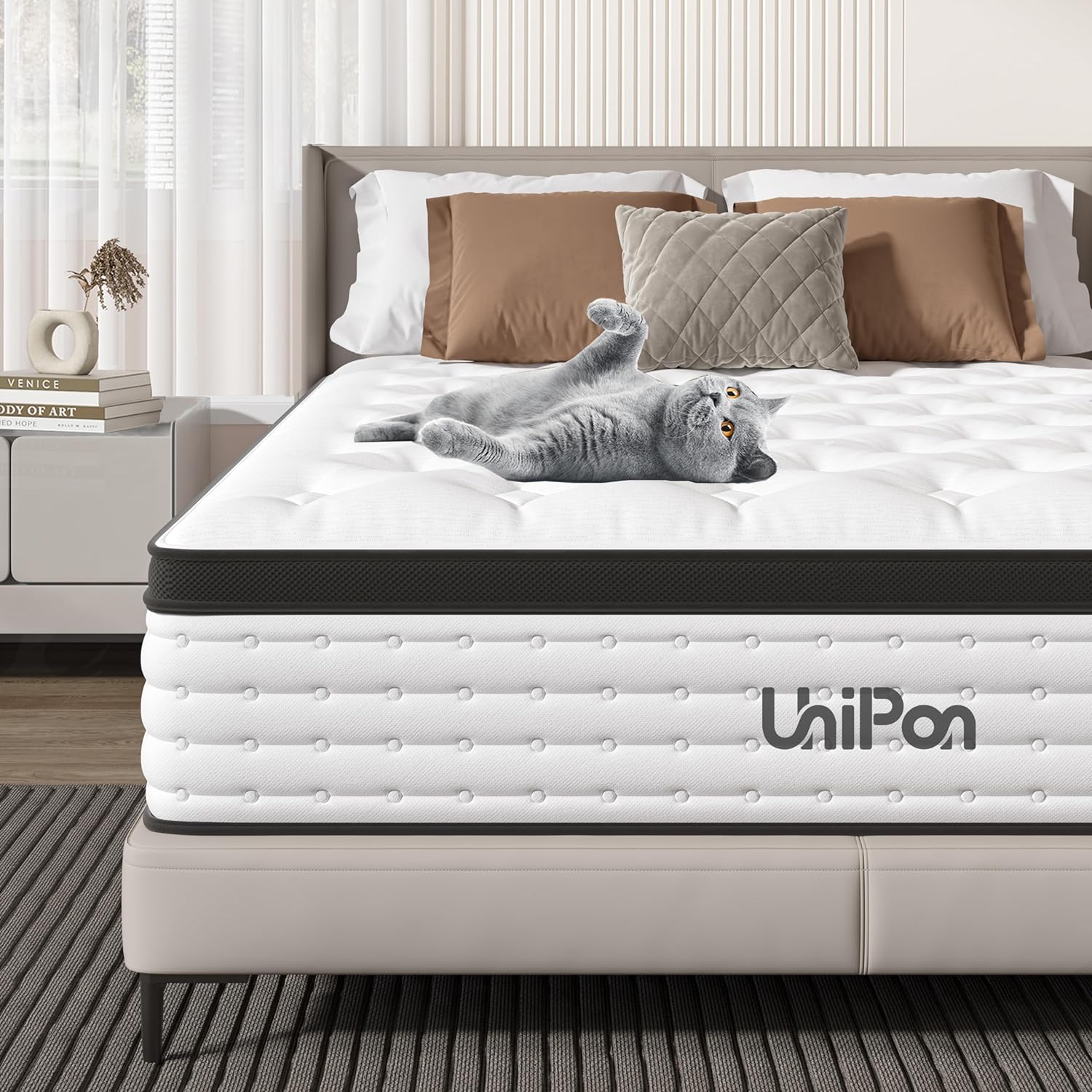 UniPon 14 inches King Size Hybrid Mattress, Medium Firm Mattress with Gel Memory Foam, Pocket Spring Mattress in a Box, 75 * 80 inches