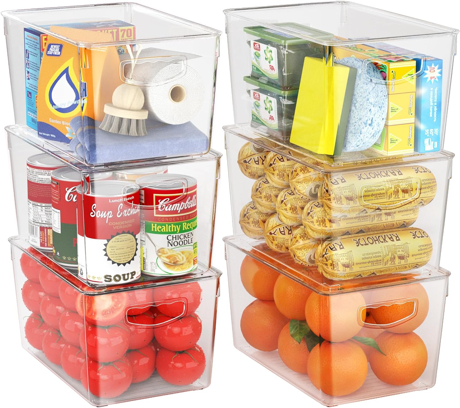 6 Pack Clear Storage Bins with Lids Stackable, Large Plastic Storage Bins with Handle for Pantry Organization and Storage, Perfect Containers for Fridge Organizer, Freezer, Kitchen, Cabinets, Bathroom