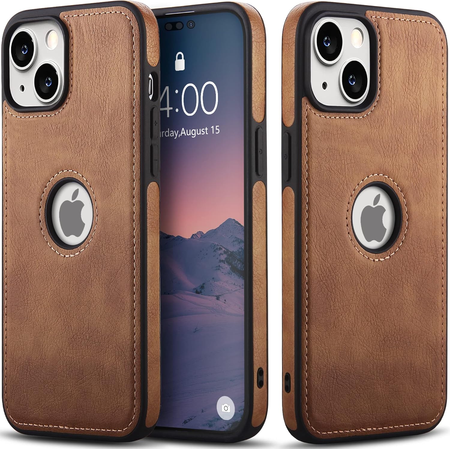 Classy Design Luxury Leather Phone Case for iPhone 14 Non-Slip Grip Full Body Ultra Slim Protective Case (2022,6.1) (Brown)