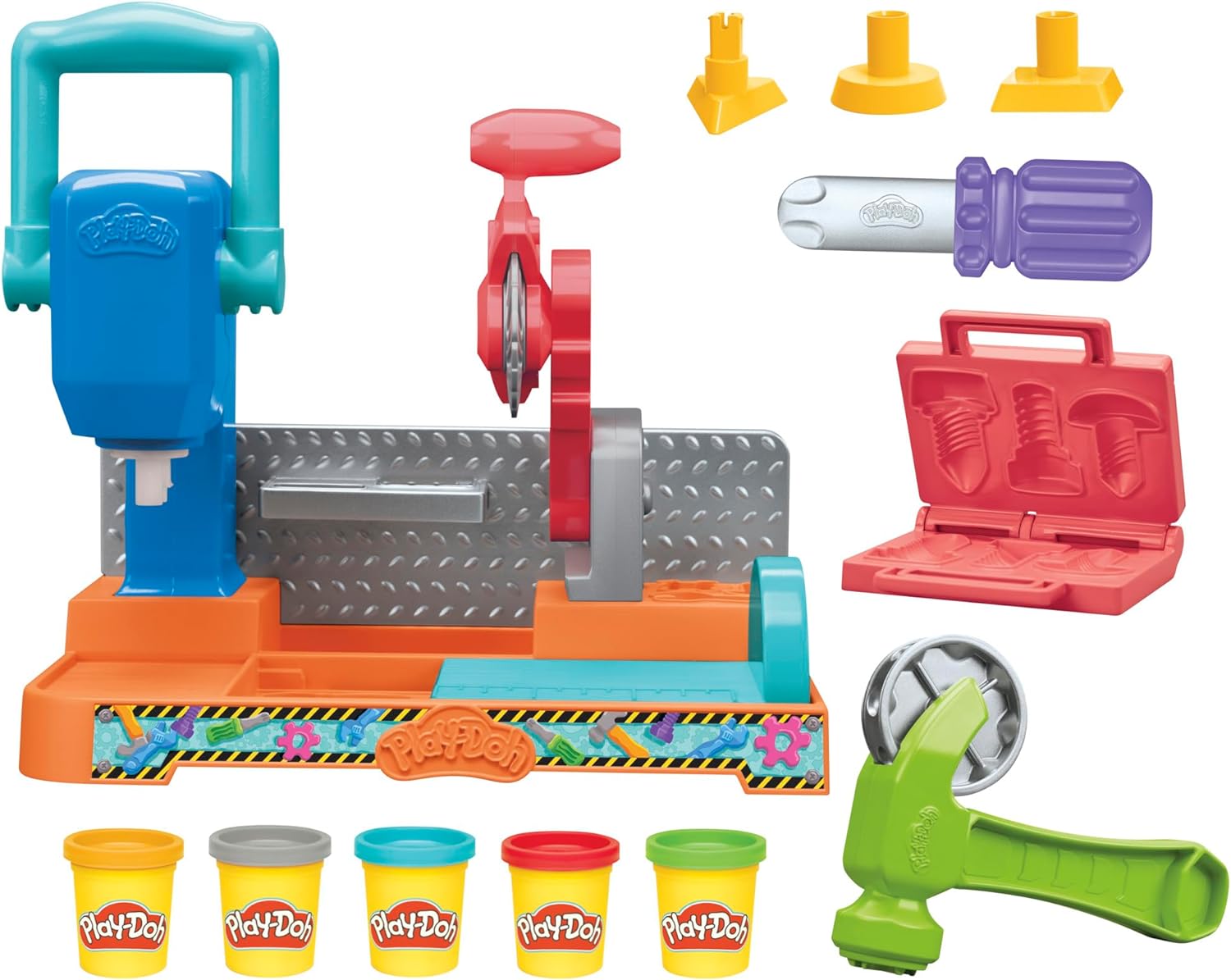 Play-Doh Stamp & Saw Tool Bench Playset, Construction Toys for Boys & Girls 3 Years & Up, Kids Arts & Crafts