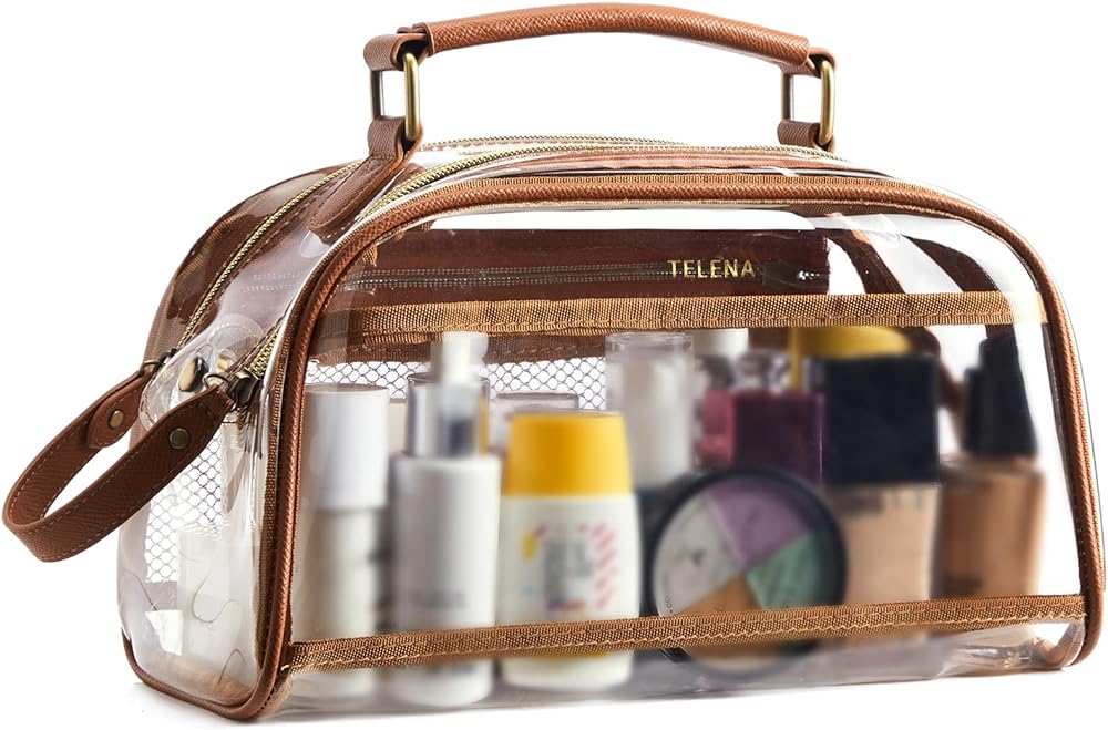 Telena Clear Toiletry Travel Cosmetic Bag - Makeup Organizer for Women Water Resistant Make Up Toiletries Bags Kit for Traveling