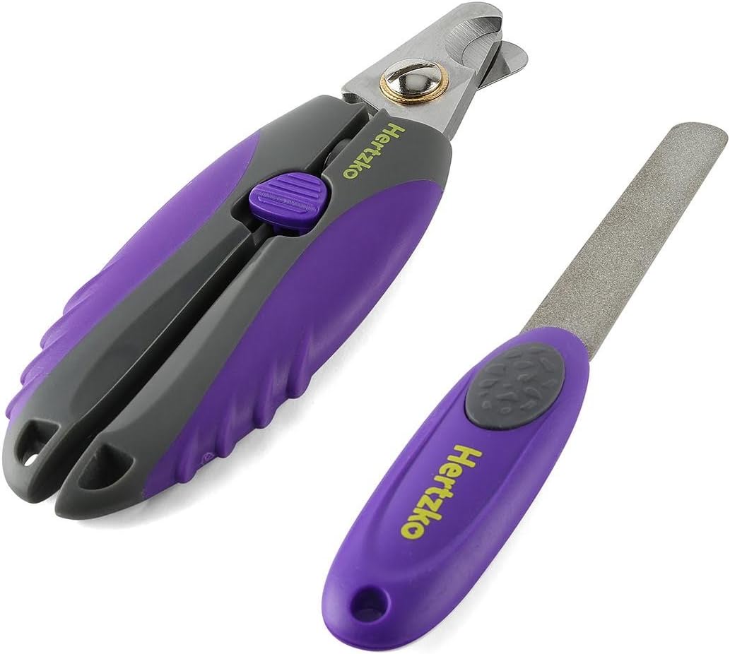 Hertzko Dog Nail Clippers for Large & Medium Dogs - Violet Cat Nail Clipper with Quick Safety Guard, Dog Nail File Included, Nail Grinder, Purple Nail Clippers for Dogs, Grooming Paw Pads