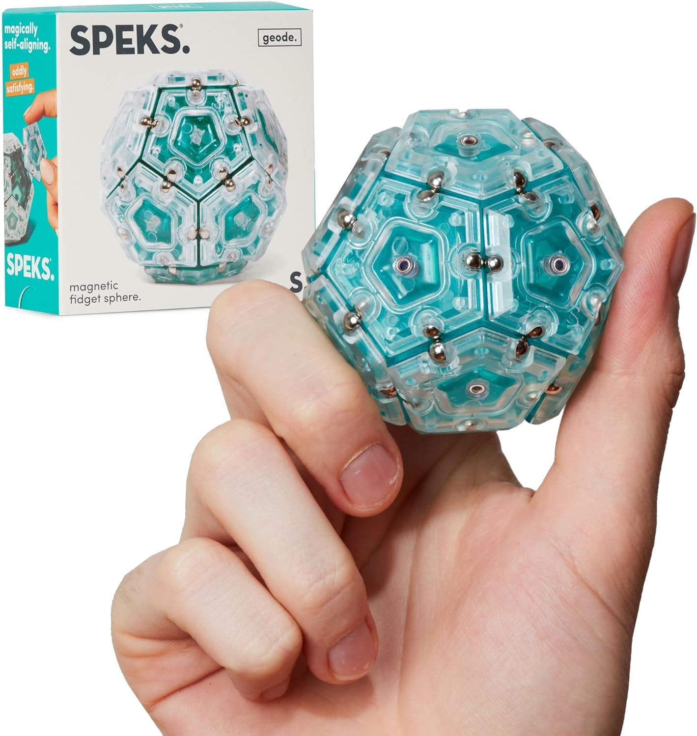 Speks Geode Sphere Magnetic Fidget Toy for Adults | Quiet Adult Sensory Toy for Stress Relief & Anxiety, Easter Basket Stuffer & Top Gadget Gift Idea | Aqua, 12-Piece Set