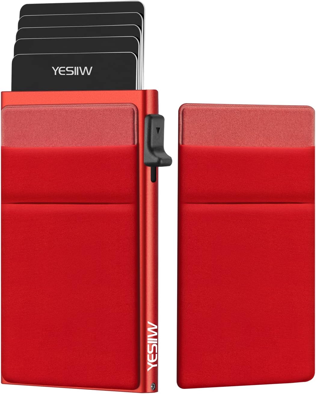 YESIIW Pop up Slim Card Holder RFID Blocking with Money Pocket Minimalist Card Wallet for Women and Men Aluminum Metal Credit Card Case for Cards and Notes and Coins Red