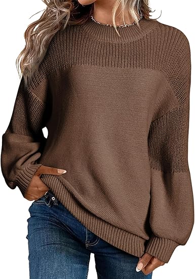 Dokotoo Women' Casual Long Sleeve Sweaters Loose Crewneck Knit Solid Pullover Sweater Jumper Tops