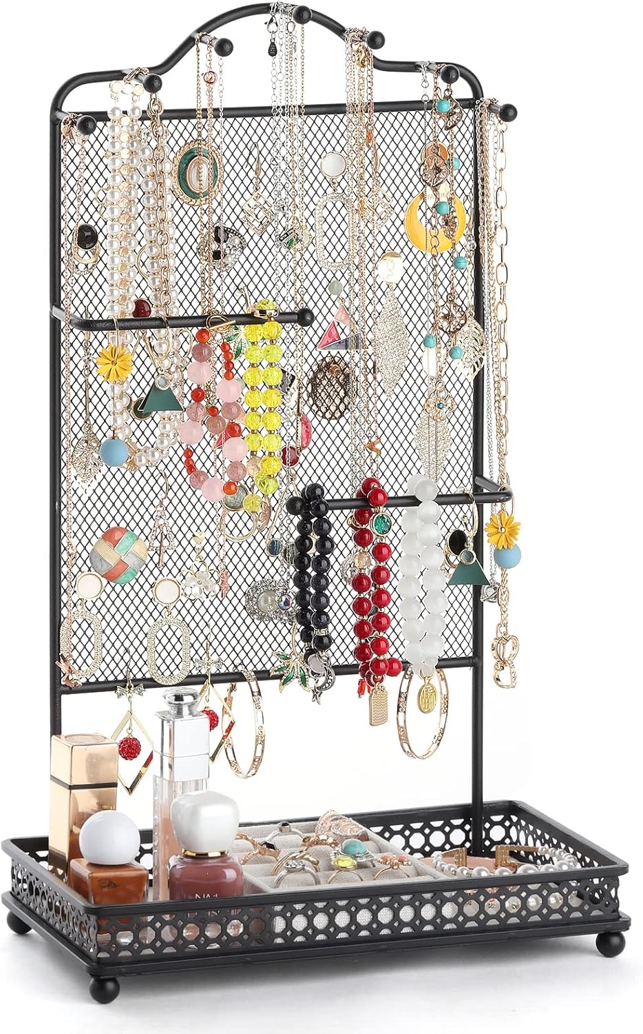 Jewelry Organizer Stand, Earring Holder Rack for Hanging Earrings, Jewlery Tree for Necklaces Bracelets Watches and Rings Large Storage Jewelry Display as Girls Women Gift (Black)