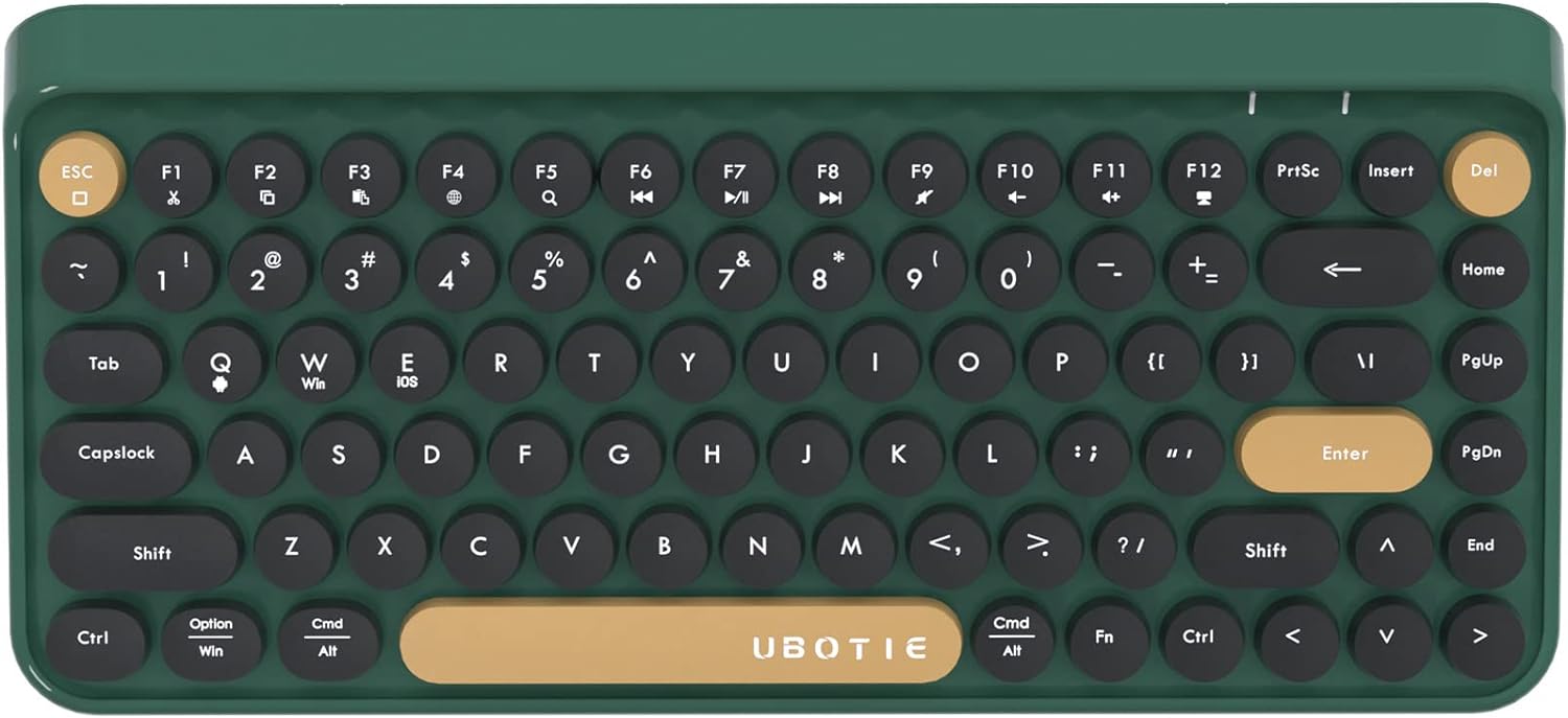 UBOTIE Portable Bluetooth Colorful Computer Keyboards, Wireless Mini Compact Retro Typewriter Flexible 84Keys Design Keyboard