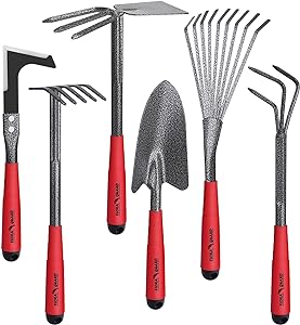 FLORA GUARD Garden Tools Set 6 Pieces Heavy Duty, Large Size Gardening Hand Tools, Sturdy & Durable, Classic Utility Tools for Planting and Maintaining Gardens, Vegetable and Medicinal Gardens