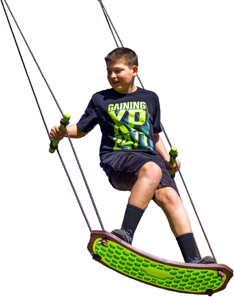 Swurfer Kick Stand Up Outdoor Surfing Tree Swing for Kids Up to 150 Lbs - Hang from Up to 10 Feet High - Includes 24 SwingBoard, Rope & Handles