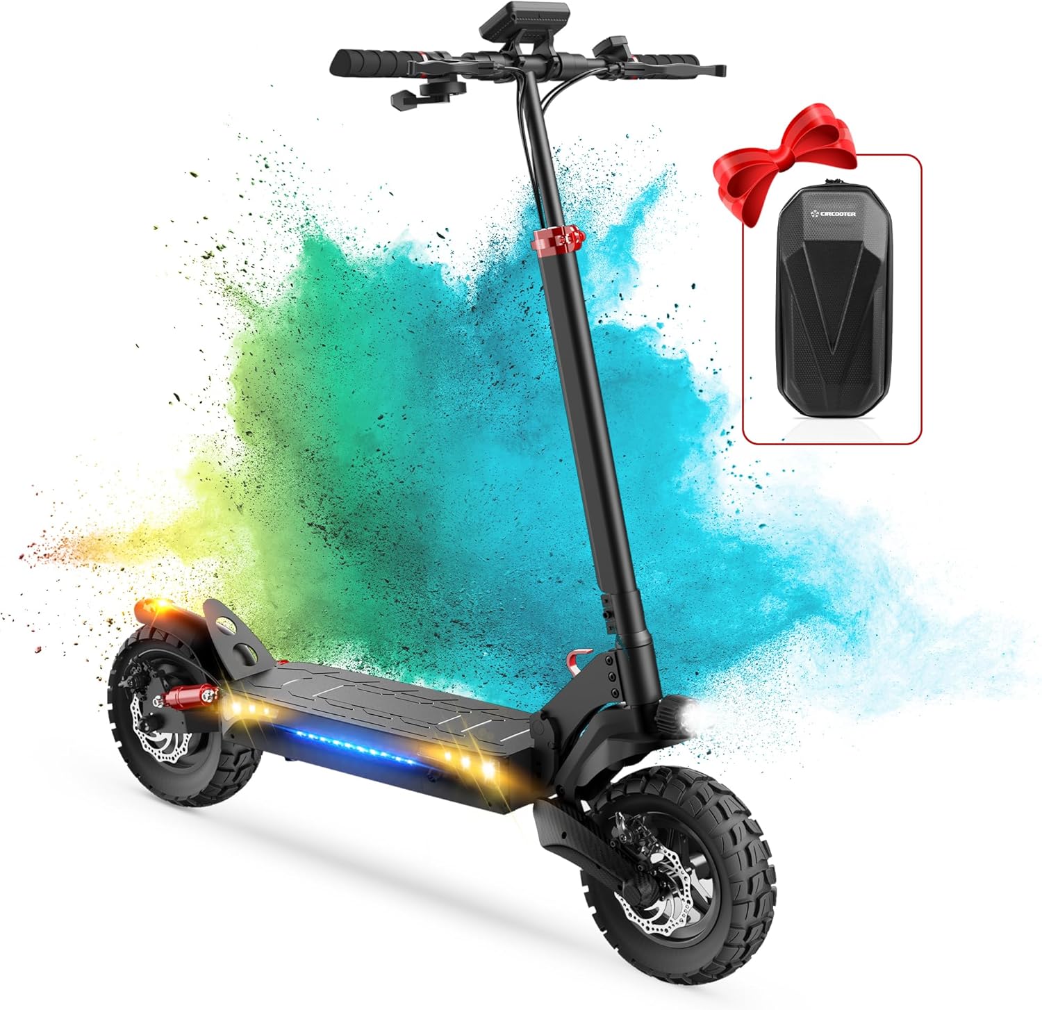 Circooter Electric Scooter Adult, 440LBS Max Load, 1600W/800W Motor, 28 Mph Top Speed, 31/25 Miles Max Range, 10 inches All Terrain Tires Off Road/Commuting Electric Scooter with Storage Bag