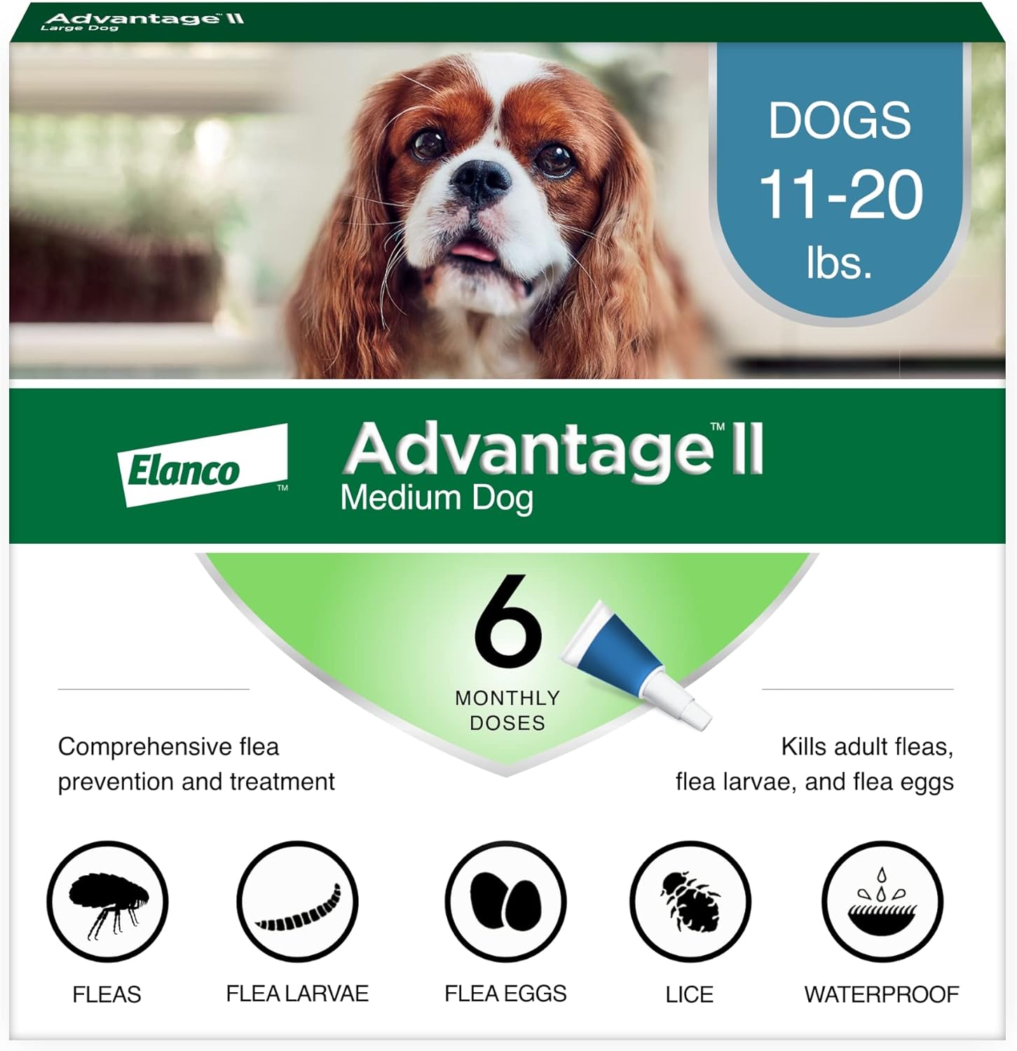 Advantage II Medium Dog Vet-Recommended Flea Treatment & Prevention | Dogs 11-20 lbs. | 6-Month Supply