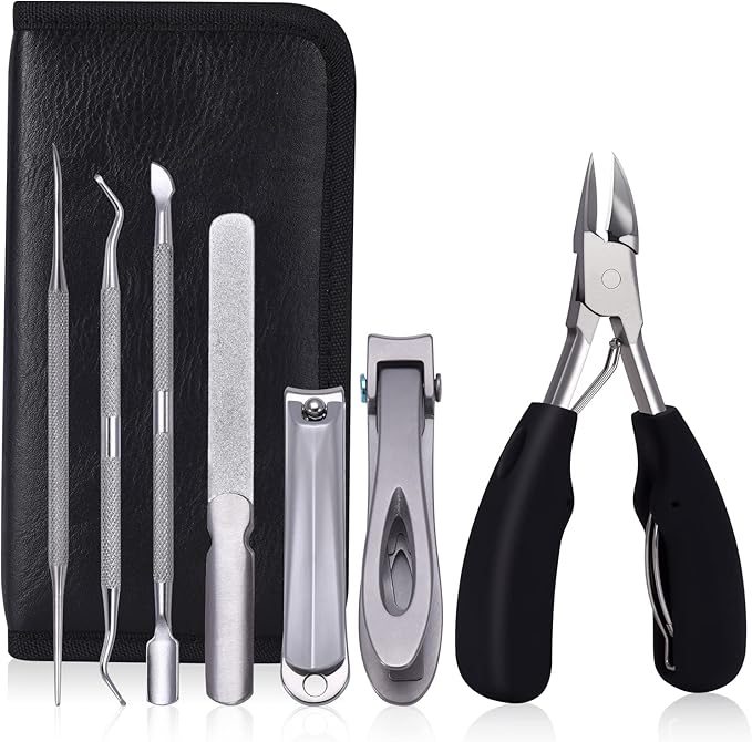 FIXBODY Toenail Clippers Set, 7 Pieces Professional Manicure Set and Pedicure Kit, Nail Clippers for Thick Nails or Ingrown Toenails, Ingrown Toenail Tool Kit case, Toenail Clippers for Men, Seniors