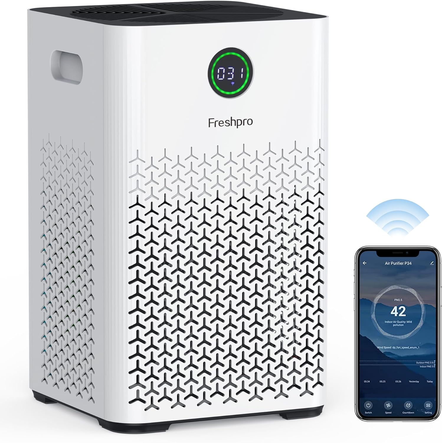 Smart Air Purifier for Home, Covers Up to 2000 ft 4-in-1 Air Filter, H13 HEPA Wifi Air Purifiers for Large Room Kitchens Basement Bedroom, Air Cleaner for Pets Hair Dust Pollen, KF-P34