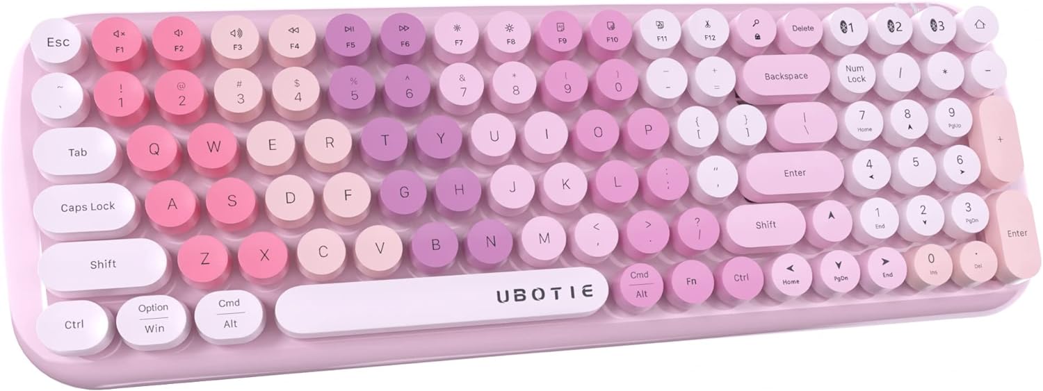 UBOTIE Colorful Bluetooth 100Keys Keyboards, Wireless Compact Rainbow Gradual Color Retro Typewriter Flexible Keyboard for Tablet, Cellphones, PC