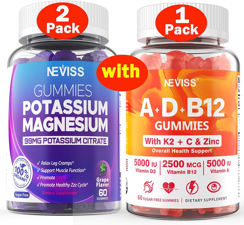 2Pack Potassium Magnesium + 1Pack Vitamin ADK with B12 Gummies