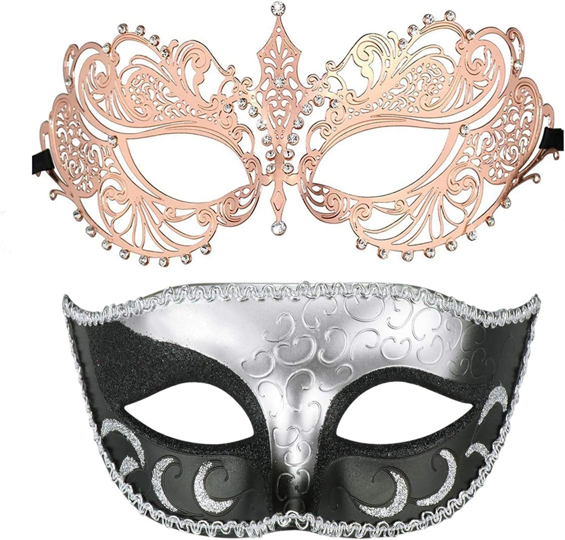 Thmyo One Pair Couple's Venetian Masquerade Masks,Crown Mask Costumes Mardi Gras Prom Mask