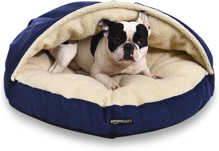 Amazon Basics Pet Cave Bed for Dog, Medium, 30 x 30 x 12.5 Inches, Blue