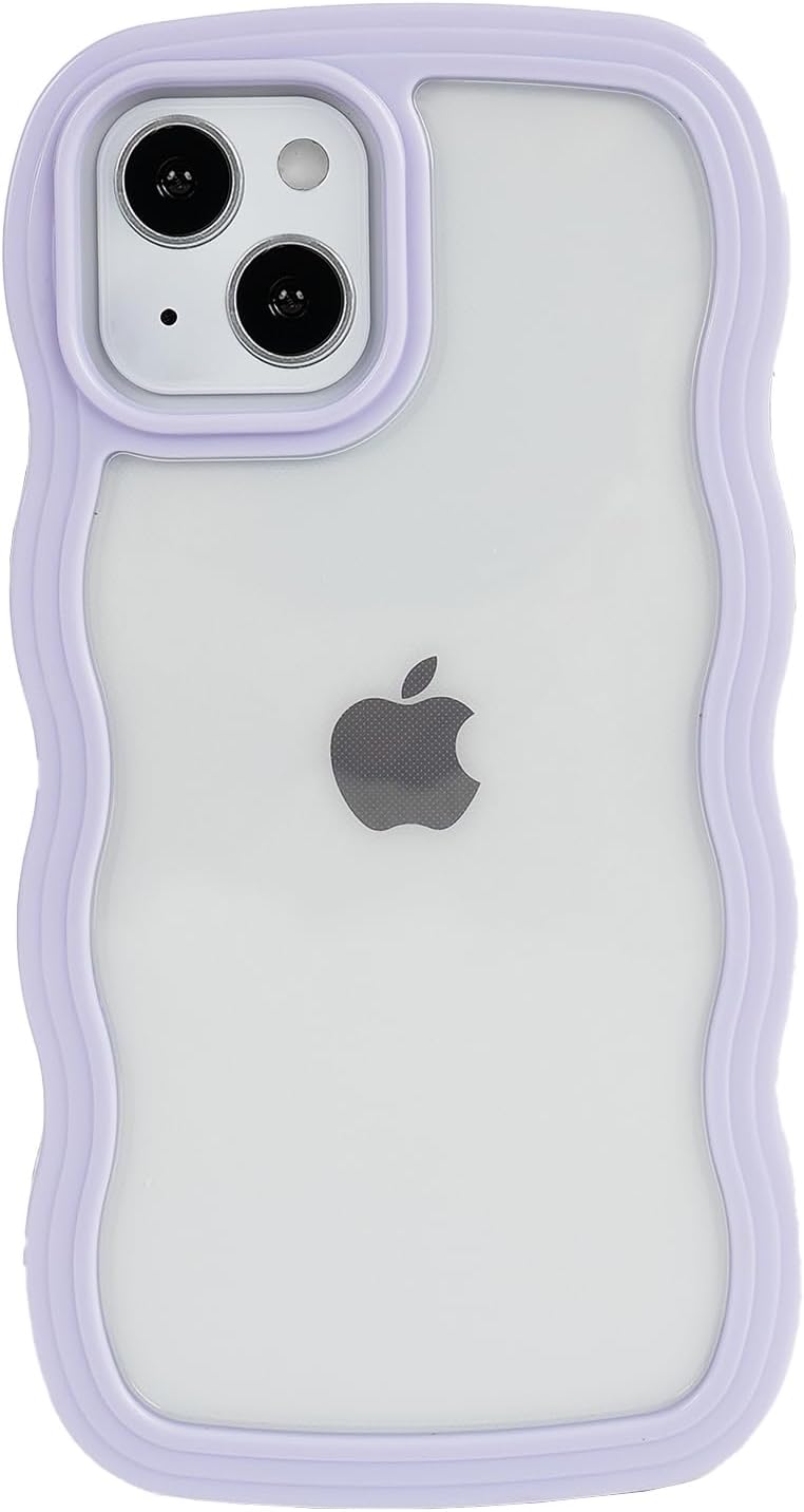 Weycolor for iPhone 13 Case, iPhone 14 Case,Adorable Kawaii Curly Wave Frame shape Soft and Hard Combination TPU Shockproof Protective Phone Case, Suitable for Girls,Purple