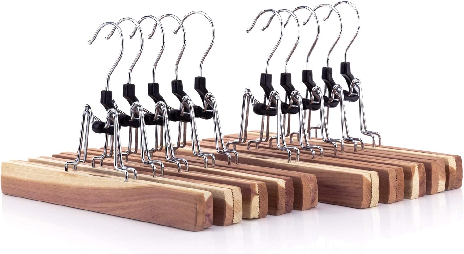 HANGERWORLD Pack of 10 Skirt and Pants Hangers with Clamp Clips, 10.6inch American Cedar Wood Hanger