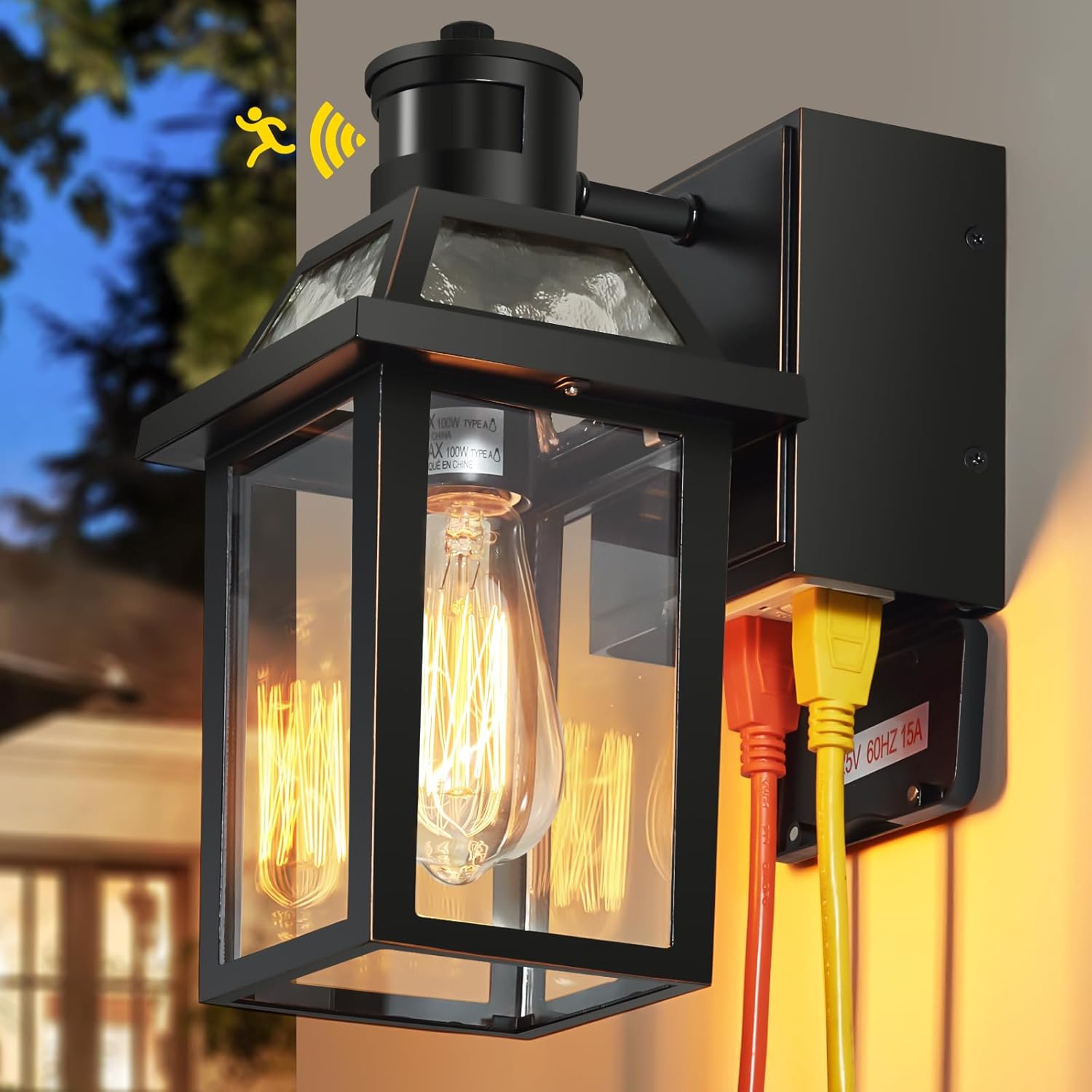 Porch Lights with GFCI Outlet, Dusk to Dawn Outdoor Lights with Outlet, 3 Lighting Modes Exterior Light Fixture Waterproof, Outside Lights for House Front Door Patio Garage