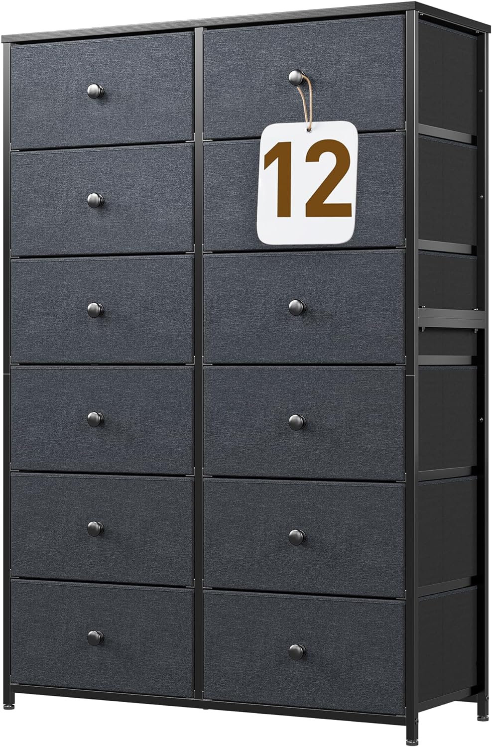 EnHomee+12+Drawer+Dresser%2c+Tall+Dresser+for+Bedroom%2c+Black+Dresser+%26+Chest+of+Drawers%2c+Large+Dressers+Tall+Chest+of+Drawer+for+Bedroom+Closet+Dresser+with+Wood+Top+and+Metal+Frame%2c34.6%22Lx11.8%22Wx52.3%22H