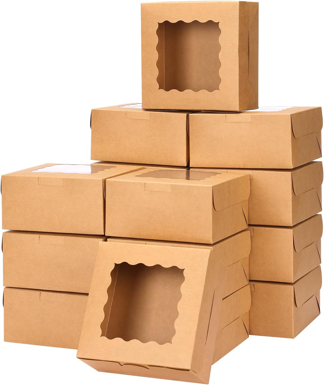 Moretoes 48pcs Cookies Boxes, 6x6x3 Inches Kraft Paper Bakery Boxes with Windows for Treat, Cookies, Pastry, Cupcakes, Pie, Donuts