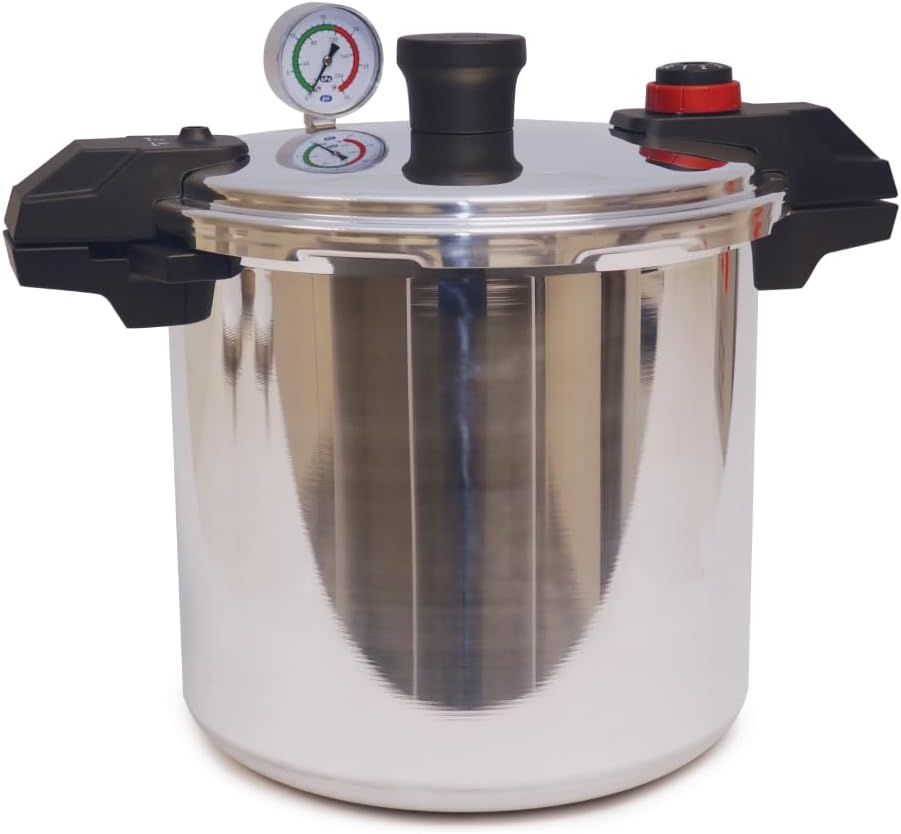 T-fal Pressure Cooker Aluminum Pressure Canner, 22 Quart, 3 PSI Settings, Cookware, Pots and Pans, Large Capacity, Cooling Racks, Recipe Booket, Canning Vegetables, Meats, Poultry, Seafood, Silver