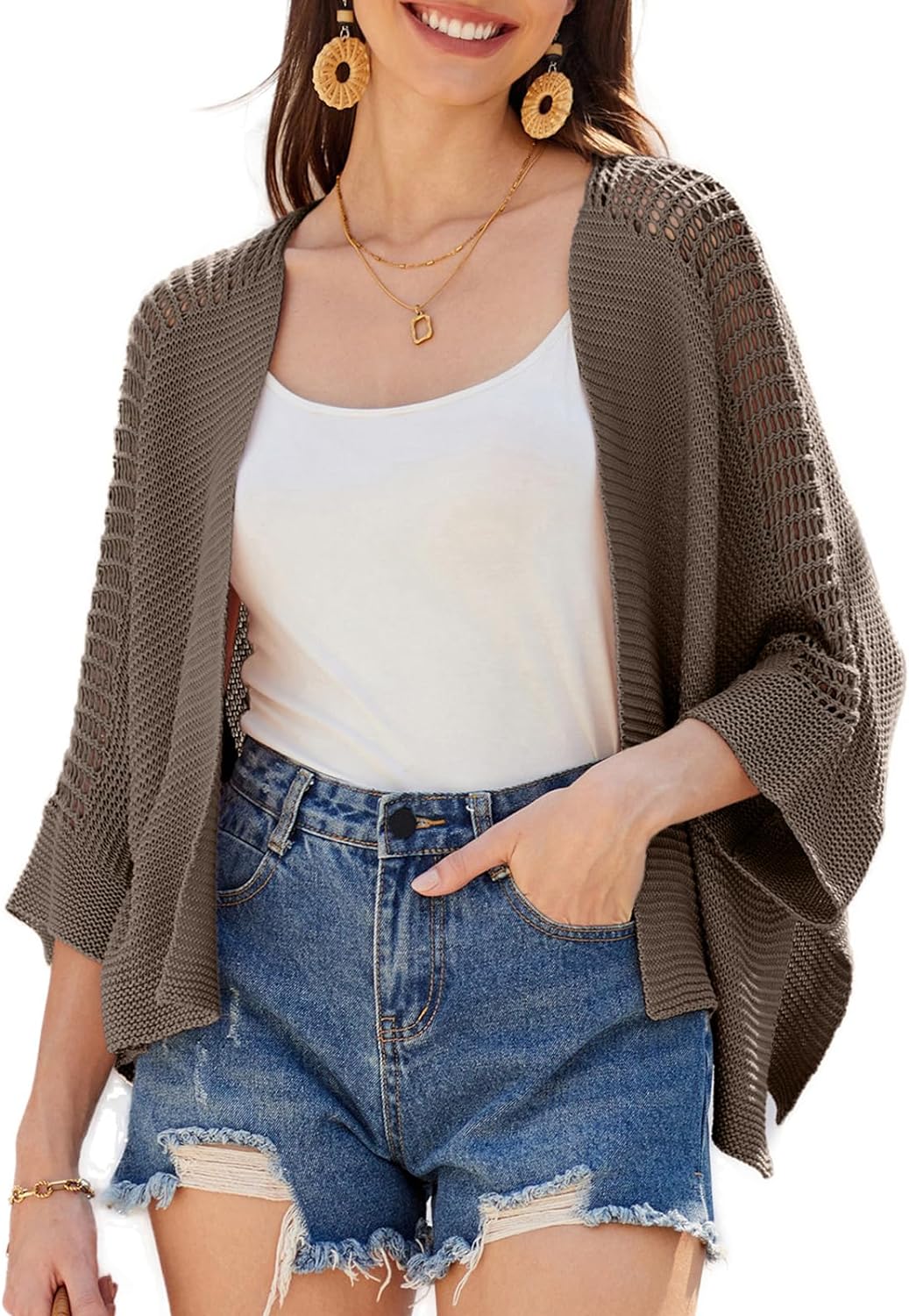 GRACE KARIN Women' Shawl Poncho Cape Cardigan Sweater Open Front for Spring Summer Knitted Plaid Shawl Cape Cardigan Sweater