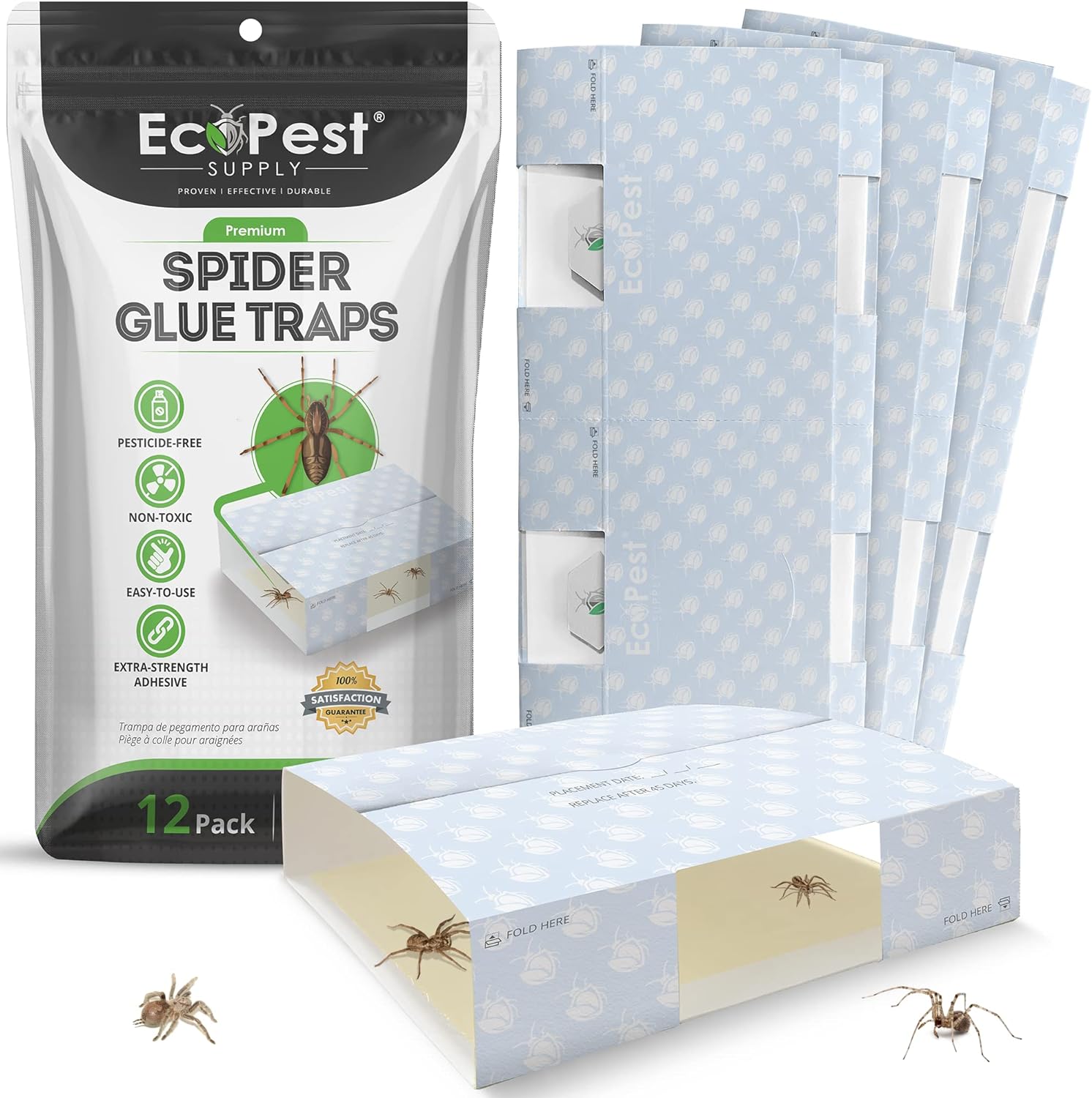 Spider Trap  12 Pack | Sticky Indoor Glue Traps for Spiders and Other Bugs and Crawling Insects | Adhesive Spider Bait Trap, Monitor, Killer and Detector for Pest Control