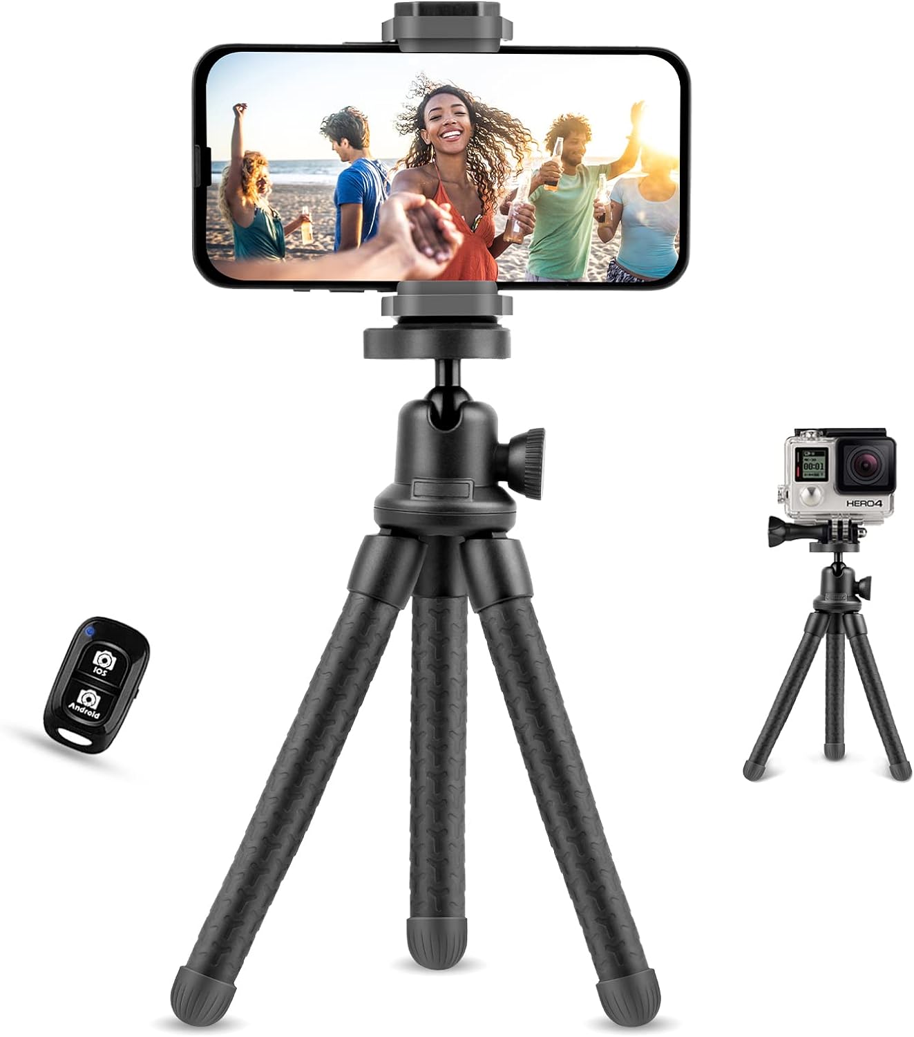 UBeesize Phone Tripod, UBeesize 12 Inch Flexible Cell Phone Tripod Stand Holder with Wireless Remote Shutter & Universal Phone Mount, Compatible with Smartphone/DSLR/GoPro Camera