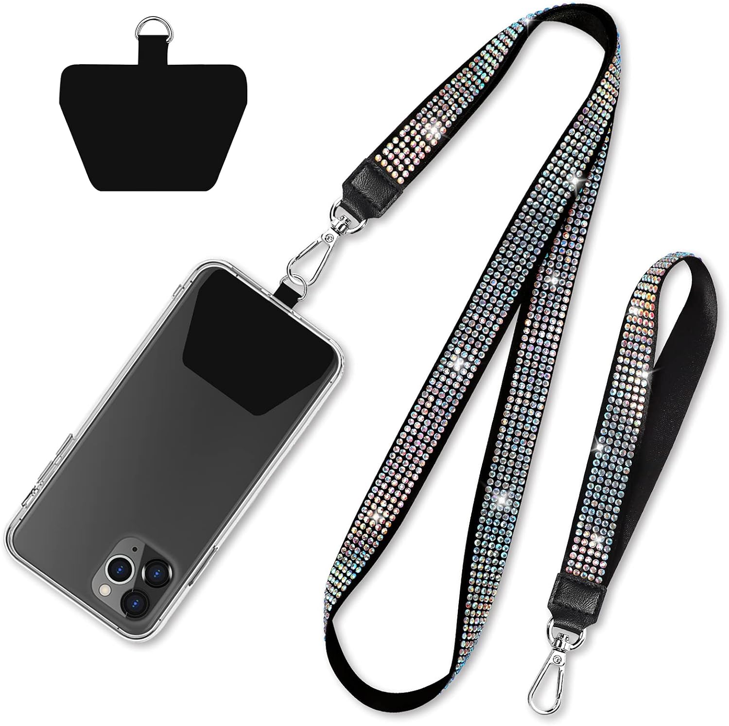 SHANSHUI Phone Lanyard, Universal Nylon Bling Neck Lanyard & Wrist Strap 1 Patch Tether Cell Phone Charm for All Smartphones