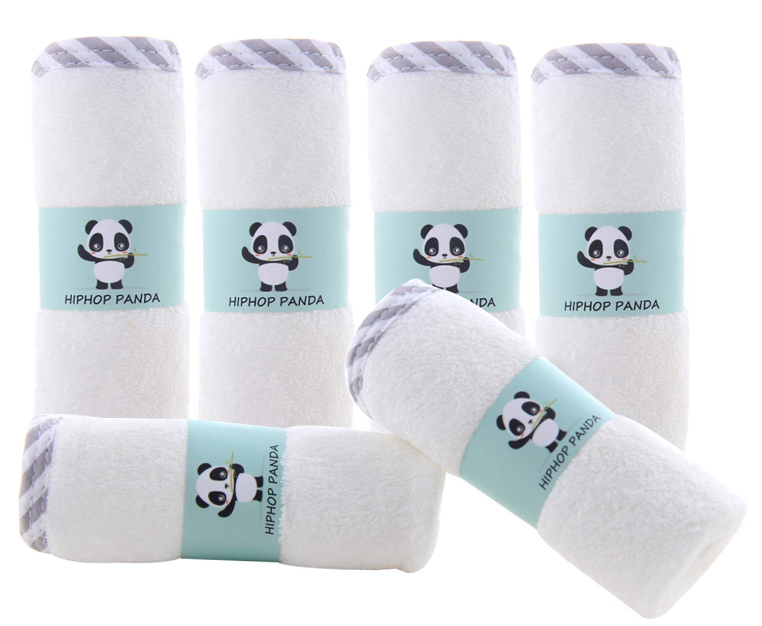 HIPHOP PANDA Baby Washcloths, Rayon Made from Bamboo - 2 Layer Ultra Soft Absorbent Newborn Bath Face Towel - Reusable Baby Wipes for Delicate Skin - Gray Stripe, 6 Pack