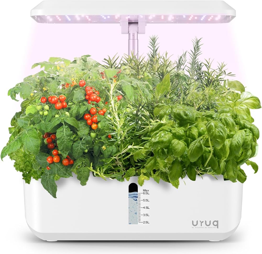 Hydroponics Growing System Indoor Garden: URUQ 12 Pods Indoor Gardening System with LED Grow Light Height Adjustable Plants Germination Kit Quiet Smart Pump - Hydroponic Planter Fresh Harvest White