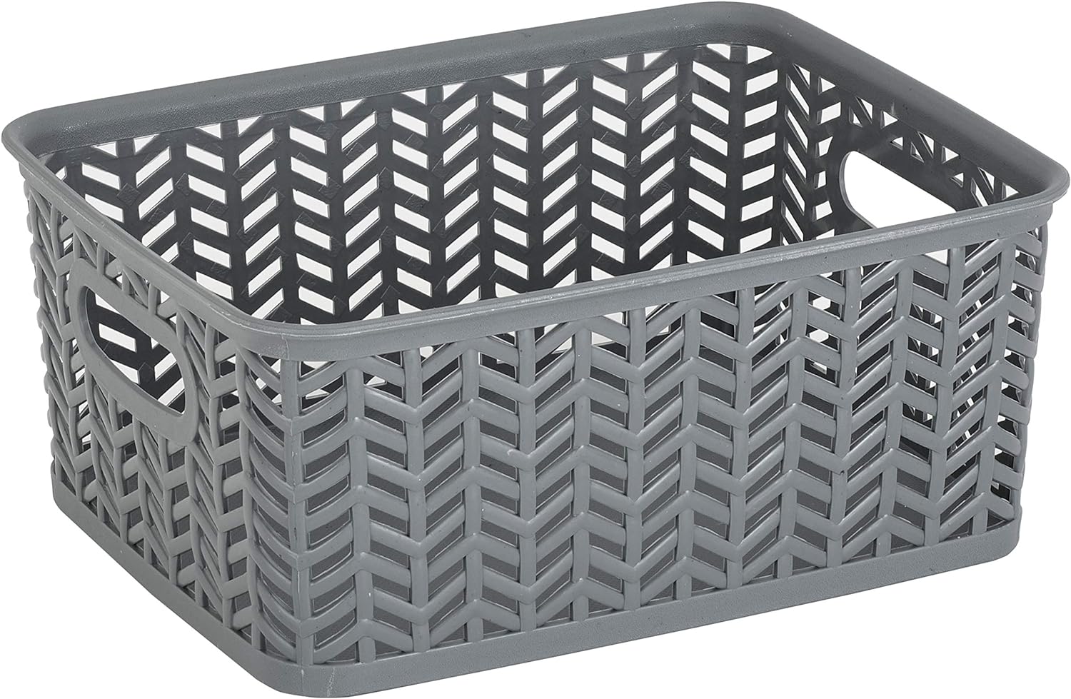 Simplify Small Herringbone Bin | Storage Tote Basket | Organizer | Decorative | Good for Closets | Countertops | Desks | Dressers | Accessories | Cleaning Products | Sports Equipment | Toys | Grey