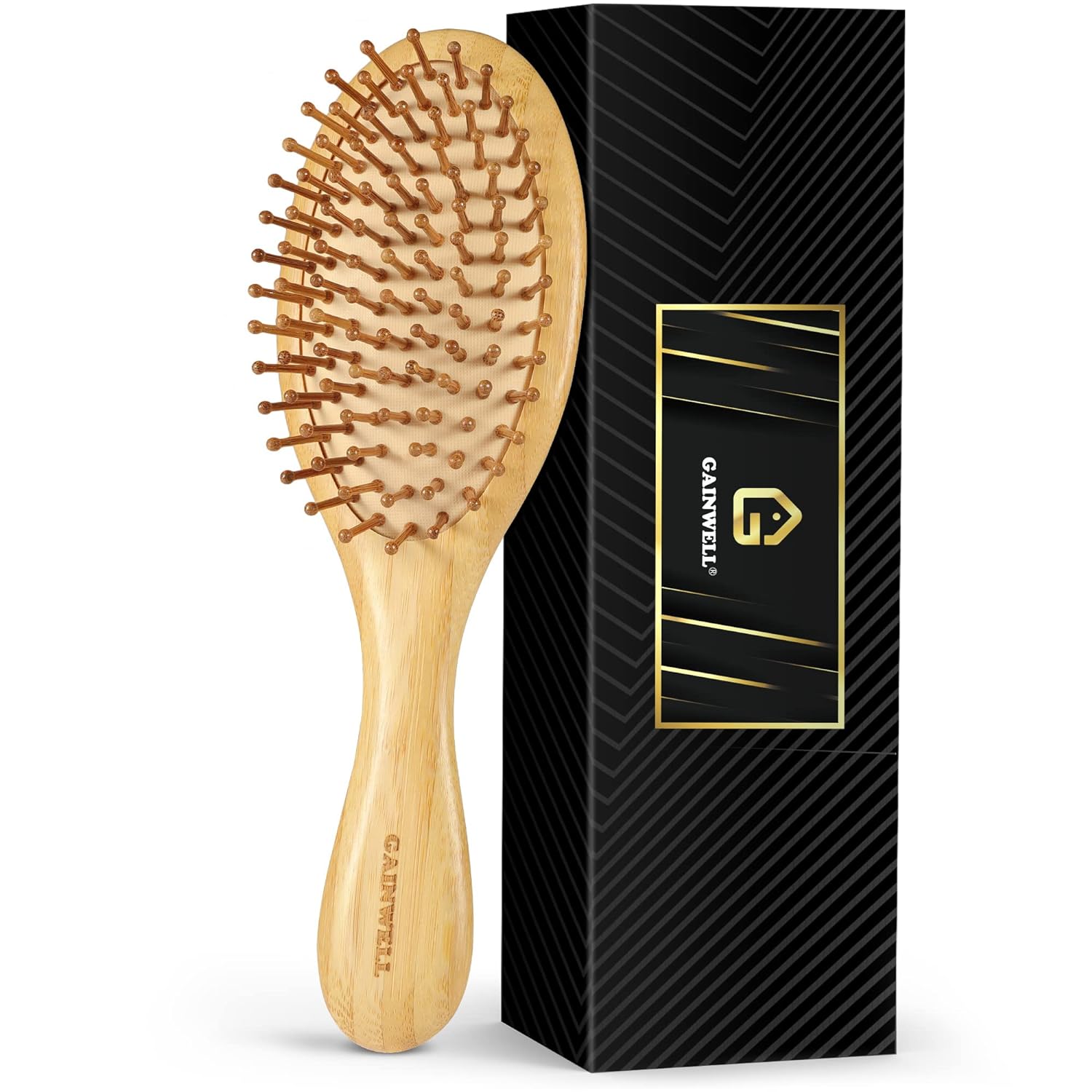 Bamboo Hair Brush for Hair Growth, Natural Bamboo Bristles Detangling Wooden Paddle Hairbrush for Massaging Scalp, for Women Men and Kids, for All Hair Types, with Ergonomic handle