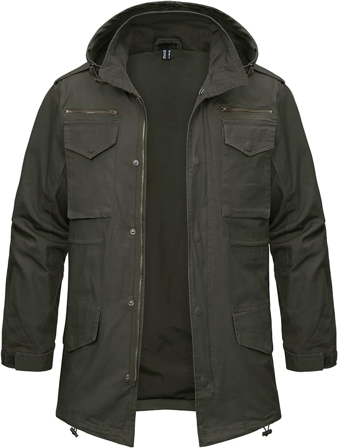 CRYSULLY Men' Fall Windbreaker Full Zip Field Hooded Coat Cargo Jackets