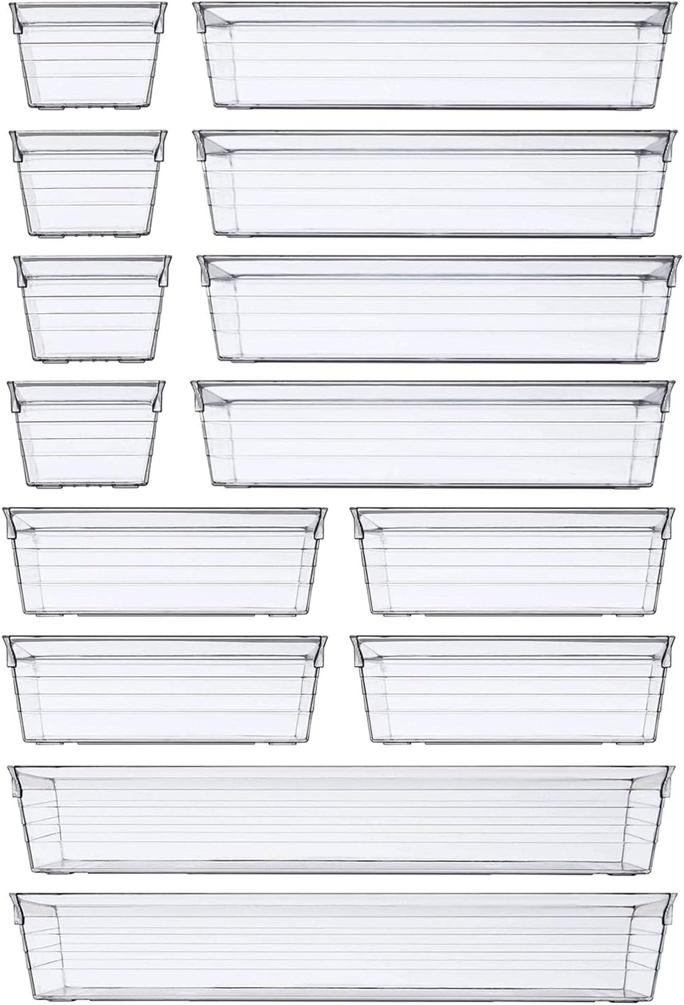 DCA 14 PCS Clear Plastic Drawer Organizer Tray for Makeup, Kitchen Utensils, Jewelries and Gadgets