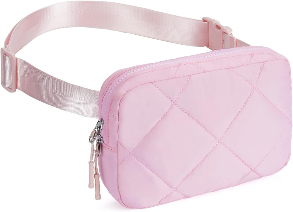 Telena Fanny Pack Cross Body Bag Quilted Puffy Padded Belt Bag for Women Winter Cloud Waist Puffer Crossbody Bag with Adjustable Strap Pink