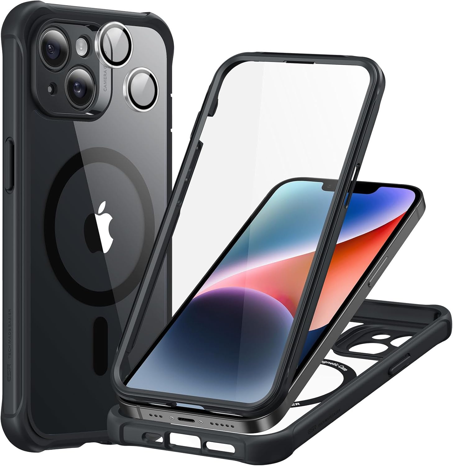 ESR for iPhone 14 Case Set, 1 Set Individual Lens Protectors, Compatible with MagSafe Phone Case, Full-Coverage Military-Grade Protection, Scratch Resistant, Armor Series, Clear Black