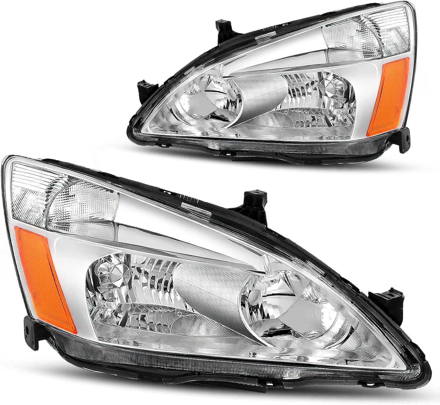 DWVO Headlight Assembly Compatible with 03-07 2003 2004 2005 2006 2007 Accord Replacement Headlamps Chrome Housing Clear Lens