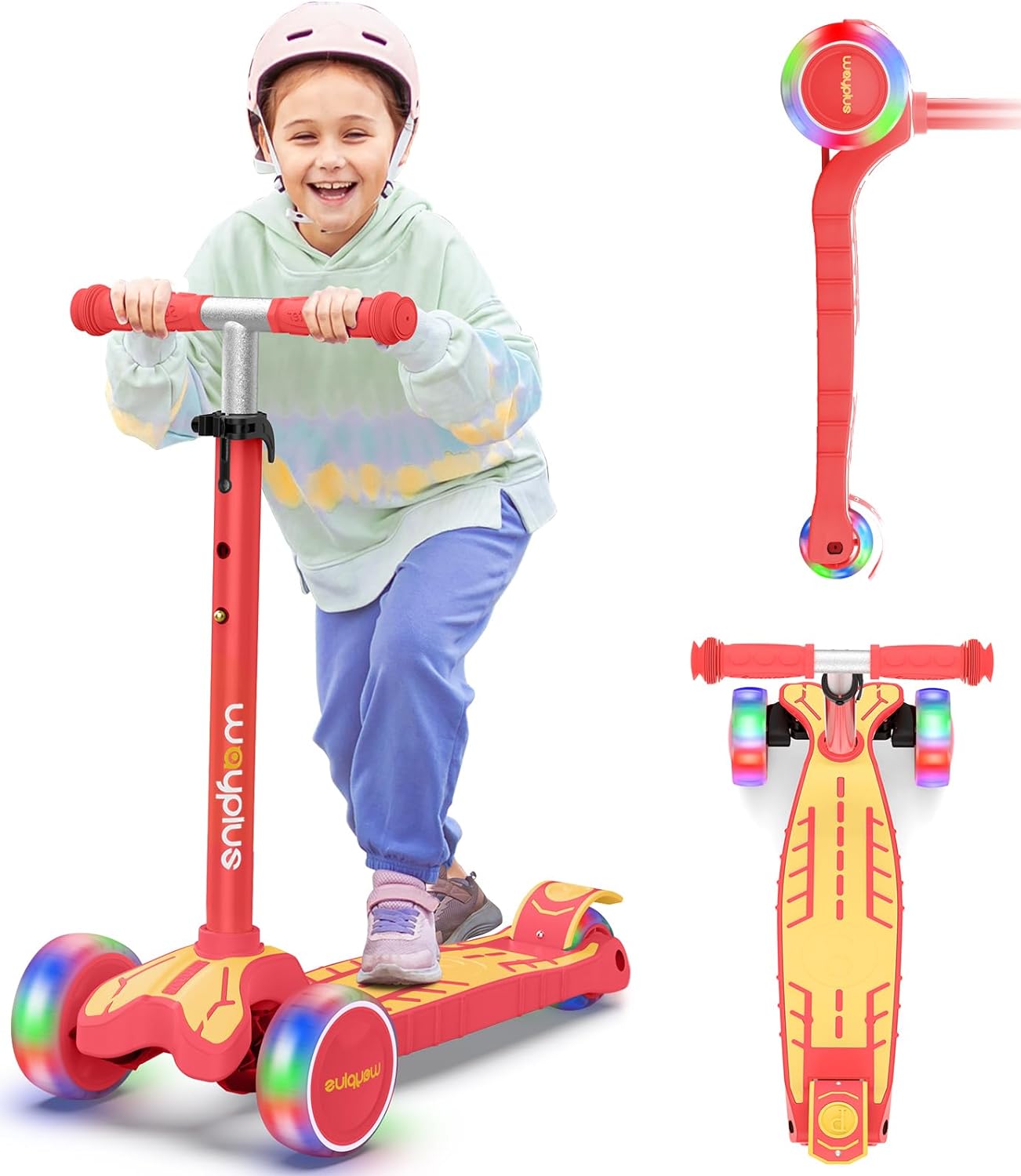 WAYPLUS 3 Wheel Scooter for Kids Ages 3+, 25mm Extra Thick Deck & Light Up Wheels for Kids Ages 3-5, 5-7. 4 Levels Adjustable Heights, Three Wheel Scooter for Kids Ages 8-12, Max Load 180LBS