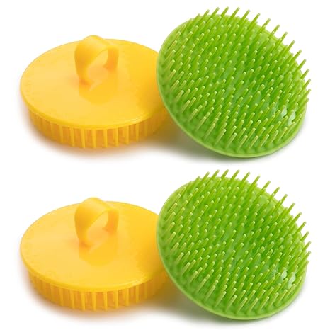 Hair Scalp Brush Dandruff Cleaning Brush Shower Scalp Shampoo Brush Scalp Massager Pack of 4(Green and Yellow)