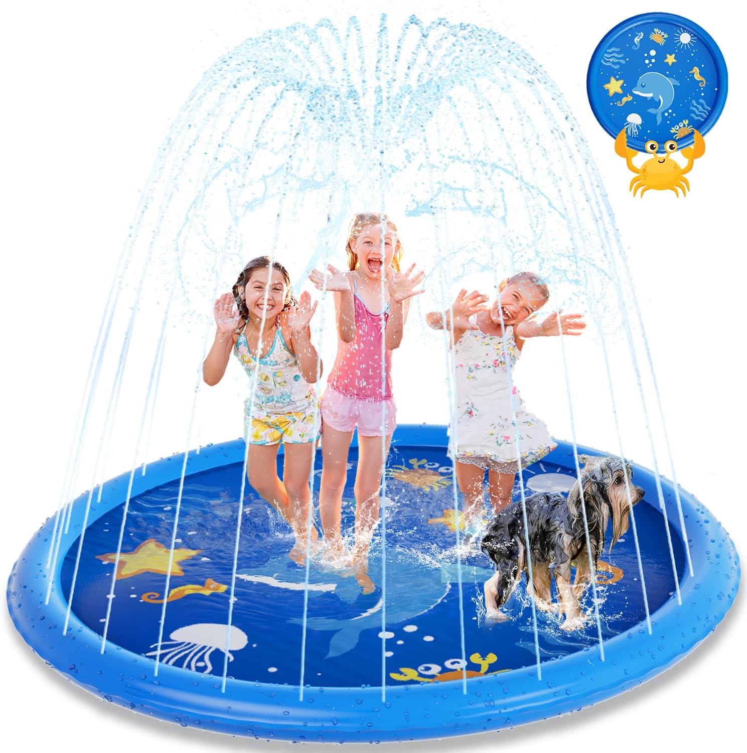 Splash Pad for Toddlers, 77 Sprinkler for Kids, Thicken Baby Pool Water Mat, Fun Summer Outdoor Water Toys for Toddlers 4-6,Blue